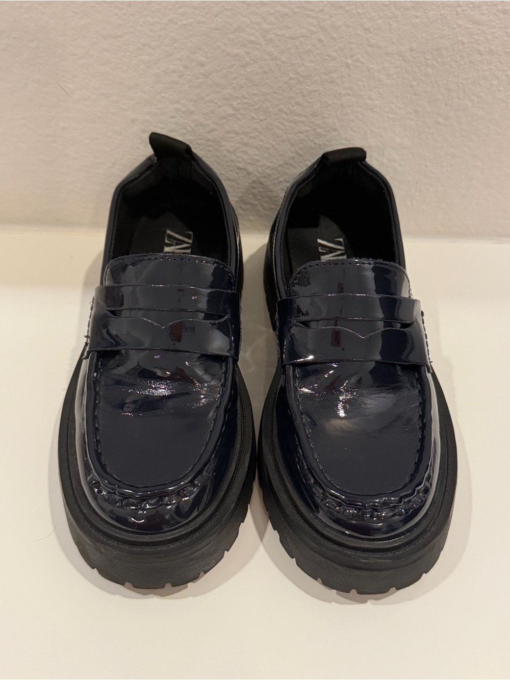 Zara Navy Patent Leather Kids Dress Loafers